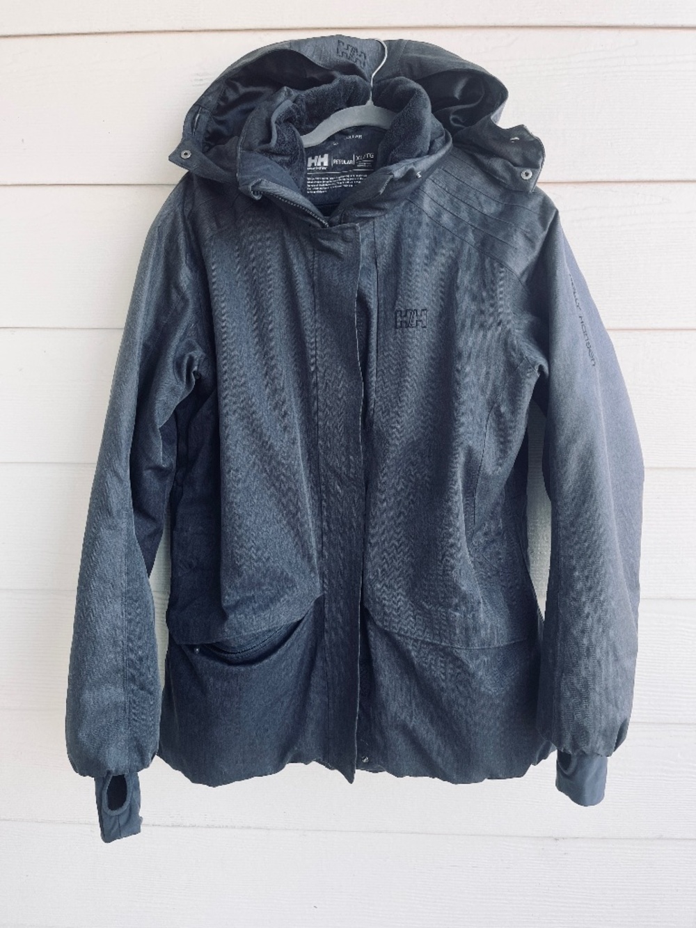 Helly Hansen Blanchette Insulated Ski Jacket Womens XL Grey Double Collar Warm